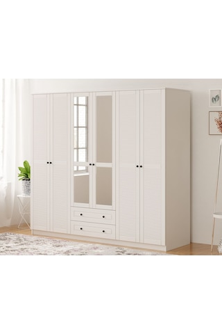 Rabi Mobilya Diva Country 6 Kapak 2 Çekmece Aynalı Mega Gardırop