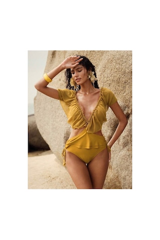 Lilly Valencia Volan Detaylı Mayo Sarı Sarı