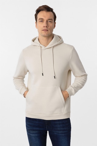 Bej Regular Düz Kapüşonlu Yaka Sweatshirt Bej