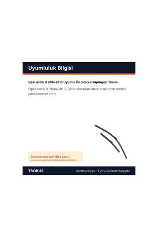 Trobus Opel Astra H 2004-2013 Uyumlu Ön Silecek Süpürgesi Takımı