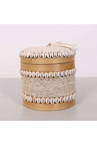 Bali Boncuklu Bambu Saklama Kutusu L 20x23 Cm