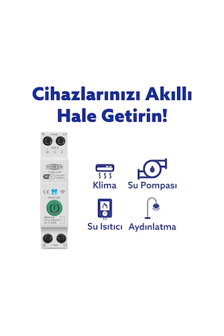 Tomzn Akıllı Voltaj ve Akım Koruma Rölesi, WiFi Özellikli Dahili Enerji Ölçer 63A - Akıllı Sigorta