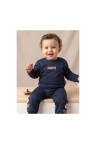 Deniva Kids Erkek Bebek Ahoy Baskılı Siyah Sweatshirt Ve Eşofman Altı 2'li Pamuklu Takım