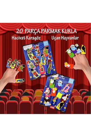 2 Set - 20 Parça Tox Hacivat Karagöz ve Uçan Hayvanlar Parmak Kuk