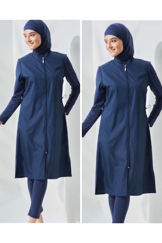 Seamay Allsea 3075 Lacivert 2 Li Kollar Lycralı Tam Boy Tesettür Mayo