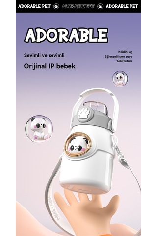 Sevimli Net Kırmızı Yüksek Değerli Karikatür Bebek 316 Paslanmaz Çelik Termos Bardak Tutacak Saman Bardak Büyük Kapasiteli Büyük Göbek Bardak Beyaz