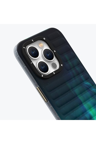Apple Uyumlu iPhone 15 Kılıf Kuzey Işıkları Desenli Şık Tasarım Kılıf Yeşil