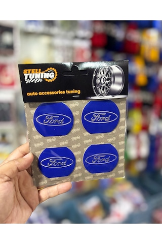 Universal Araç Uyumlu, Ford Jant Göbeği Arması, Sticker 4'lü Set 60mm Mavi