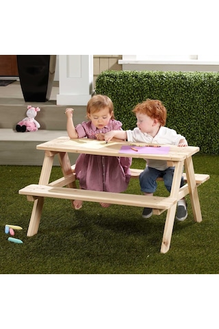 İahşap 100 Cm Çocuk Piknik Masası - 4 Kişilik Ahşap Oyun Ve Aktivite Masası Kahverengi