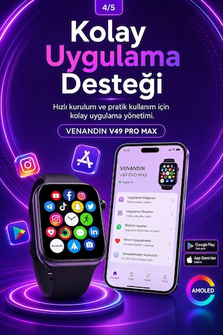 Spor Takip Özellikli Amoled Ekran Akıllı Saat Telefon Uyumlu Bluetooth Bağlantılı
