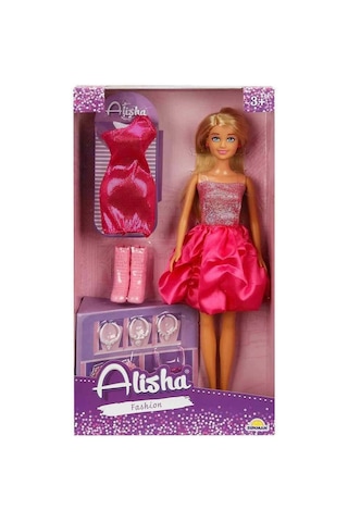 01423 Sun-rst-sıs-mnk- Alisha Gece Elbiseli Bebek Seti 29cm Koyu Pembe