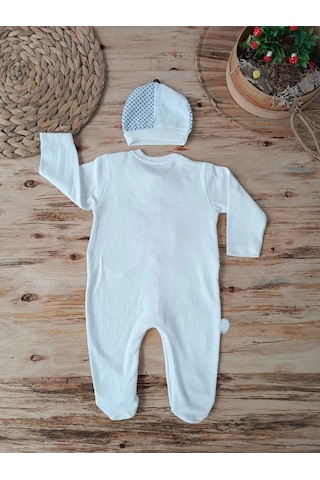 Veraura Lifestyle 0-3 3-6 6-9 Ay Şapkalı Yelek Detaylı Boydan Çıtçıt Erkek Bebek Tulumu Ekru