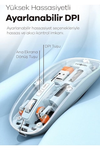 Bluetooth Usb Çift Modlu Sessiz Mouse, Şeffaf Mıknatıslı Kapaklı, Type-c Şarjlı, Dpı Ayarlı, Kablosuz 10m Çekim Mesafeli, Masaüstü Kısayol Tuşlu, Taşınabilir Şarjlı Mouse Siyah Diğer