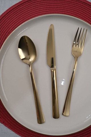 Lugga Nida Gold Tatlı Çatal Kaşık Bıçak Takımı 6 Kişilik 18 Parça Gold