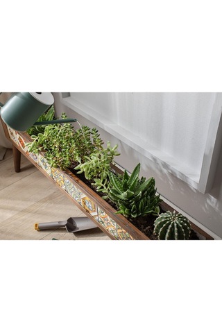 Halohope El Yapımı Ayaklı 10 Çinili Dekoratif Modern Ahşap Dikdörtgen Bahçe Balkon Saksı Saksılık Çiçeklik