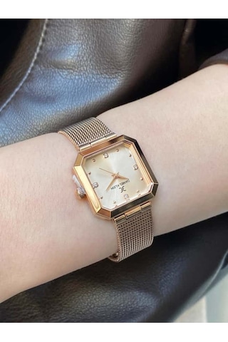 Daniel Klein Dke.1.10954-6 Kare Kadran Hasır Kordon 3 Atm Suya Dayanıklı Rosegold Kadın Kol Saati Rose Gold