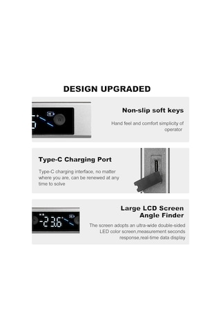 Moveevo Alüminyum Alçımlama Ve Mobilya İçin Yüksek Hassasiyetli Lazer Açı Ölçer, Usb-c Şarjlı Led Ekranlı, Çift Ekranlı, Manyetik Tutma Özelliği