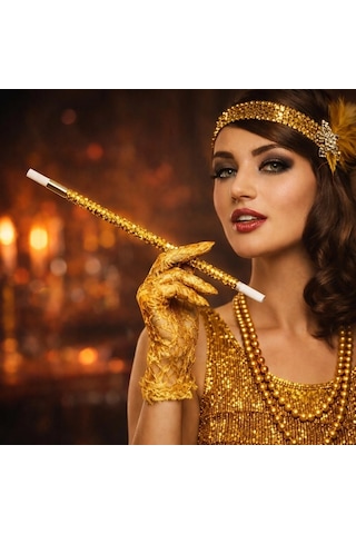 30 Cm Altın Gold Payetli Tutacağı 1920 Ler Gatsby Parti Aksesuarı