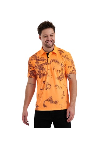 Gölge Desenli Spor Polo Yaka Erkek Kısa Kol Tişört Oranj