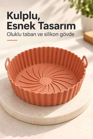 Silikon Airfryer Ve Fırın Pişirme Matı Yuvarlak 20 Cm İki Kulplu Karışık Renk