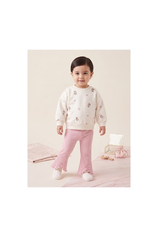 Deniva Kids Kız Bebek & Çocuk Ayıcık Desenli Sweatshirt Ve İspanyol Paça Fitilli Kaşkorse Pantolon 2'li Takım Pembe