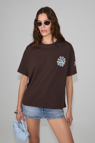 Grımelange Sahara Kadın Yumuşak Ve %100 Organik Pamuklu Baskı Detaylı Kahverengi T-shirt