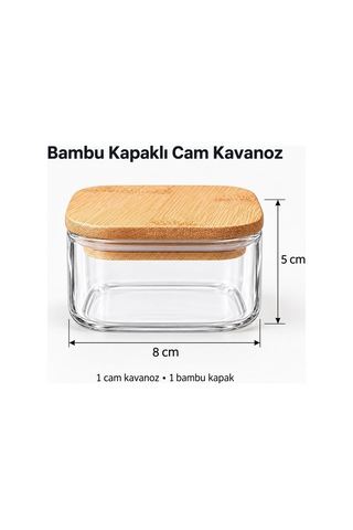 Lexroo Bambu Kapaklı Borosilikat Cam Kavanoz 8 5 Cm, Kare Şeffaf Saklama Kabı, Küçük Tereyağlık