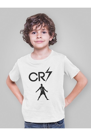 Sevbano Ronaldo Baskılı Unisex Futbolcu Çocuk Tişört 1-12 Yaş Beyaz