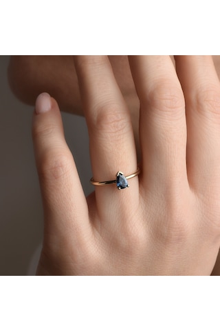 14 Ayar Altın Kaplama Kişiselleştirilebilir Doğum Taşı Damla Taşlı Yüzük - Rs00106 Altın