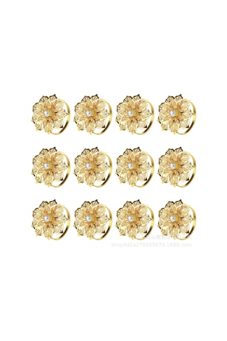 Shineyee Altın Renkli Kristal Çiçek Desenli Alüminyum Servis Bezi Halka - Otel, Noel Dekorasyonu, Dayanıklı Ve Şık Sunum Aksesuarı Diğer