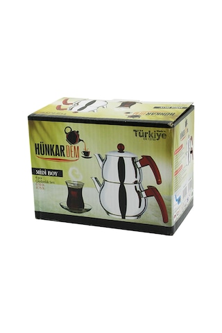 Northcity Midi Boy Çelik Çaydanlık Seti - Kendinden Süzgeçli Renkli Bakalit Kulplu 0.5l/0.75l