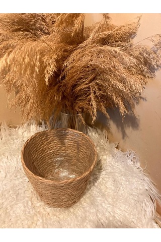 V Şeklinde Hasır Kalın Örgü İçi Poşetli Saksılık Büyük Boy