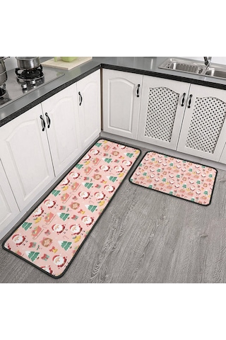 Noel Desenli 2'li Mutfak Matı, Anti-yorgunluk, Yastıklı Ve Kaymaz, Mutfak Ve Ofis İçin Noel Baba Noel Kız