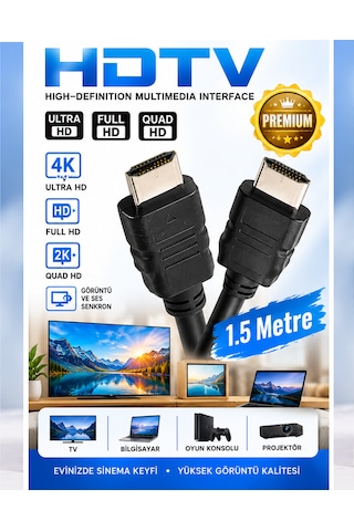 Radem 1.5 Metre Hdmı Kablo 4k Ultra Hd Full Hd 1080p 2k Görüntü Ve Ses Aktarım Kablosu 1.5 M