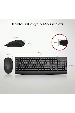 Philips SPT6237 Kablolu Türkçe Q Klavye ve Mouse Seti Siyah