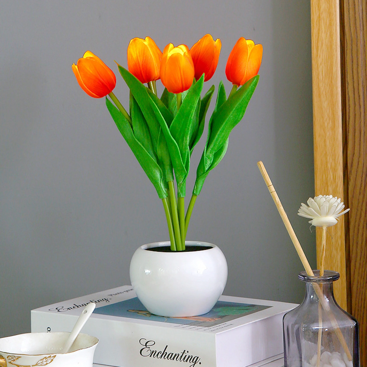 Moveevo Beyaz Simülasyon Çiçekli Led Odalar İçin Dıy Stüdyo Lambası, 6 Adet Sürekli Aydınlatma, Pu Ve Seramik Materyal, Pil İle Çalışır Beyaz