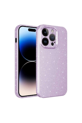 Apple Uyumlu iPhone 14 Pro Max Kılıf Kamera Korumalı Simli Lüks Zore Koton Kapak Lila