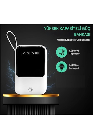 Kablolu Taşınabilir Pratik 10000 Mah Powerbank Led Göstergeligüç
