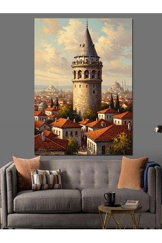 Ahşap Tablo Kırmızı Tarlada Tek Başına Ağaç