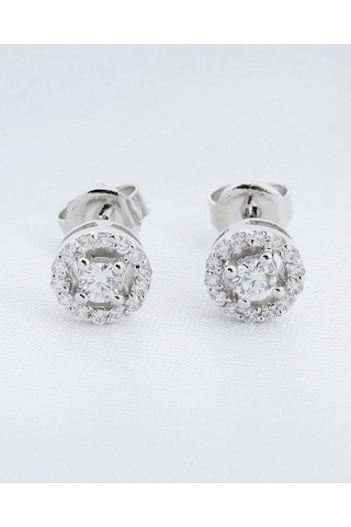 0.32 Karat Pırlanta 14 Ayar Altın Çevresi Pırlantalı Küpe Beyaz