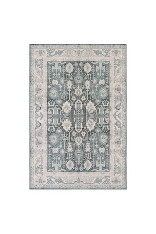 Cool Halı Private Xw Krem Yeşil Eskitme Vintage Yıkanabilir Şönil Etnik Desen Klasik Salon Halısı