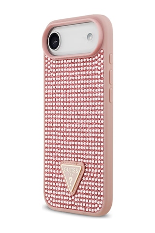 Apple Uyumlu iPhone 17 Air Kılıf Guess Lisanslı Taşlı Arka Yüzey Üçgen Logolu Kapak Pembe