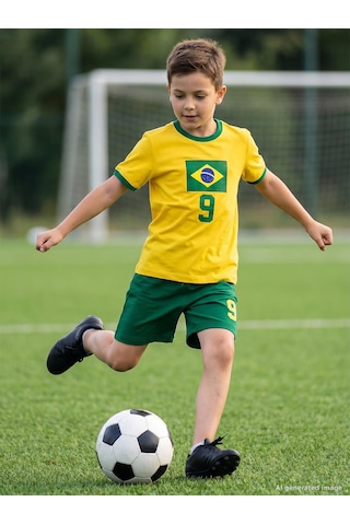 Civil Boys Brazil Baskılı 2'li 10-13 Yaş Takım - Pamuk Forma - Sarı