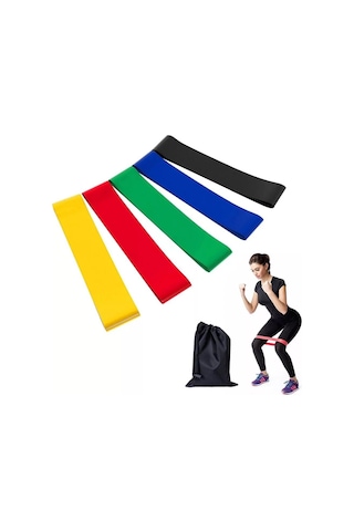 Aerobik Band Latex Aerobik Bandı Pilates Yoga Lastiği 5'li Set Çok Renkli