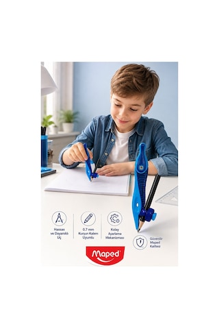 Mavi Plastik Pergel Kurşun Kalemli 1 Adet Maped Kidz 191611 Pergel Matematik Geometri Mimari Proje Teknik Çizim