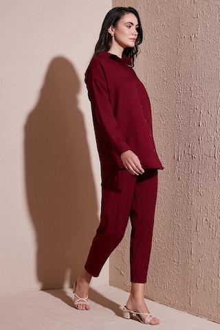 Lela Keten Karışımlı Regular Fit Lastikli Bel Uzun Kollu Alt Üst Bayan Takım 6696622 Bordo