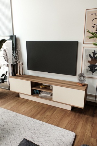 Verona Modern 2 Kapaklı Raflı Tv Ünitesi Tv Sehpası 180 Cm Ceviz-aytaşı