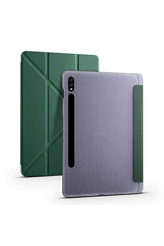 Aksesuarcim S7 Fe Lte Smt737 T736 T733 T730 İle Uyumlu Kılıf Silikon Yumuşak Kalem Bölmeli Esnek 4 Farklı Stand Olabilen Tablet Kılıfı Koyu Yeşil Sku: Zeusb0g71pw8c4 Arka Kapak