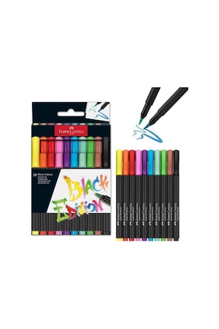Faber-Castell Black Edition Keçeli Kalem Fırça Uç 10’lu, Parlak Renkler, Yazım ve Boyama İçin Uygun, Yumuşak
