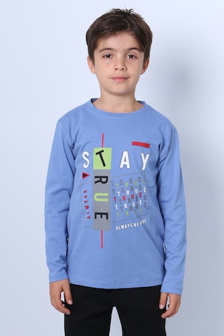 Hçm Erkek Çocuk Uzun Kollu Tshirt Stay True Baskılı Bisiklet Yaka E29 İndigo